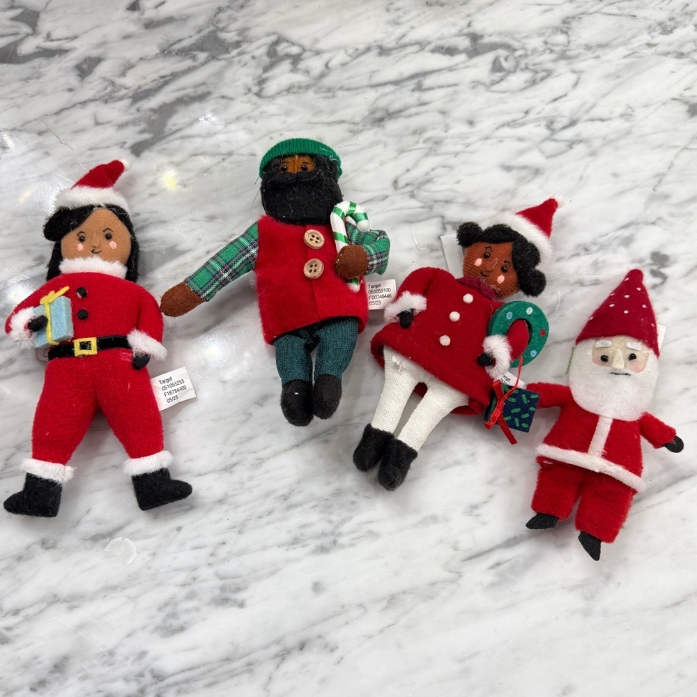 NWT Festive Christmas People Plush Ornament Set - Red, Green, White